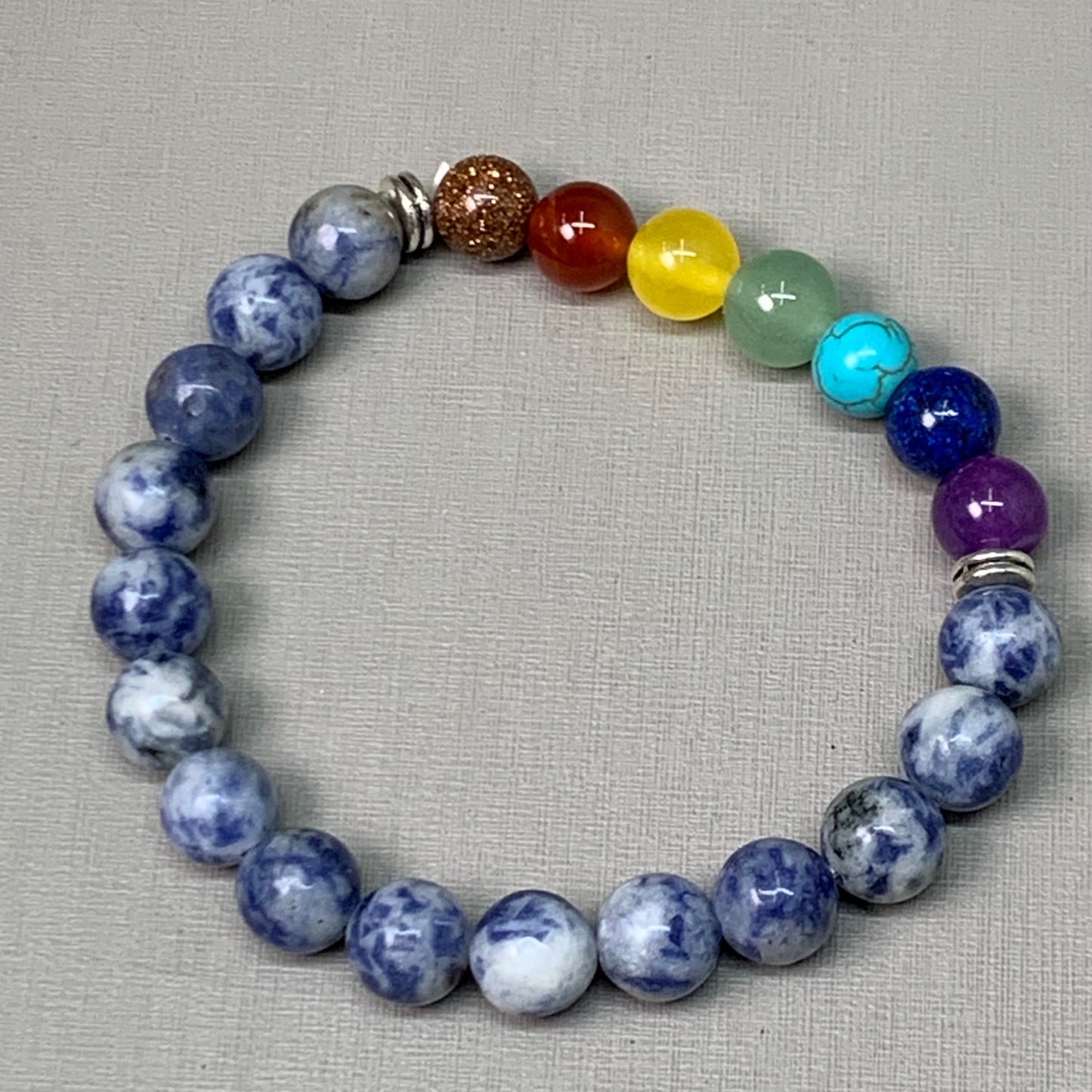 BEST WHOLESALE 12-PACK! Blue Marbled Rainbow Beaded Crystal Bracelets 3" New