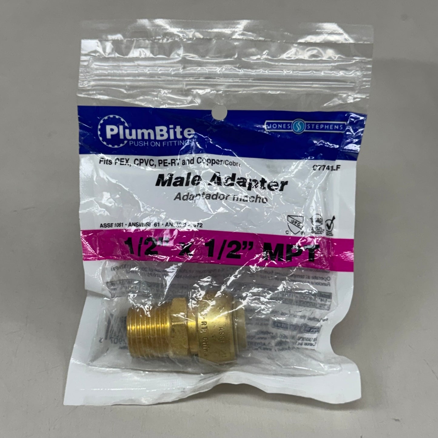 JONES STEPHENS  (3 Pack) Plumbite Push On Male Adapter 1/2"x1/2" Brass C77417LF