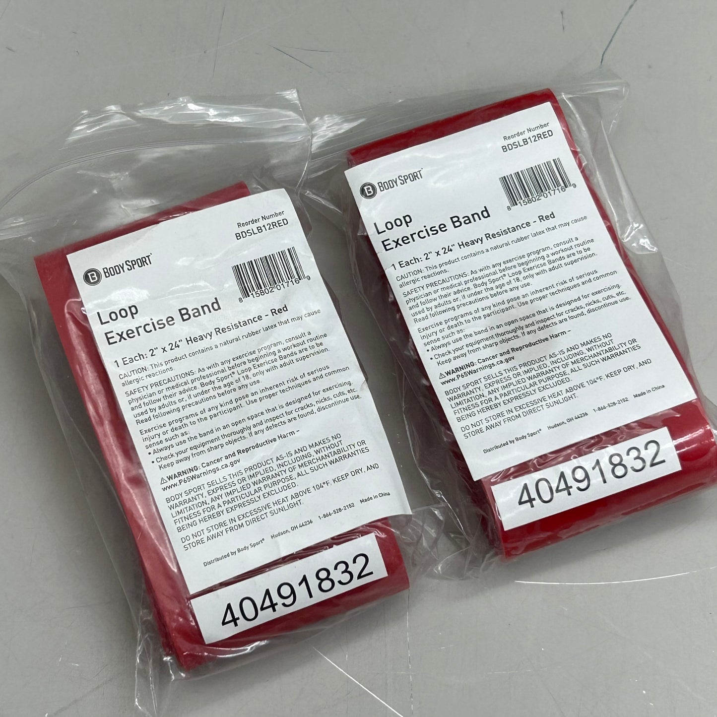 BODY SPORTS (2 Pack) Loop Exercise Band Heavy Resistance Red 2"x24"