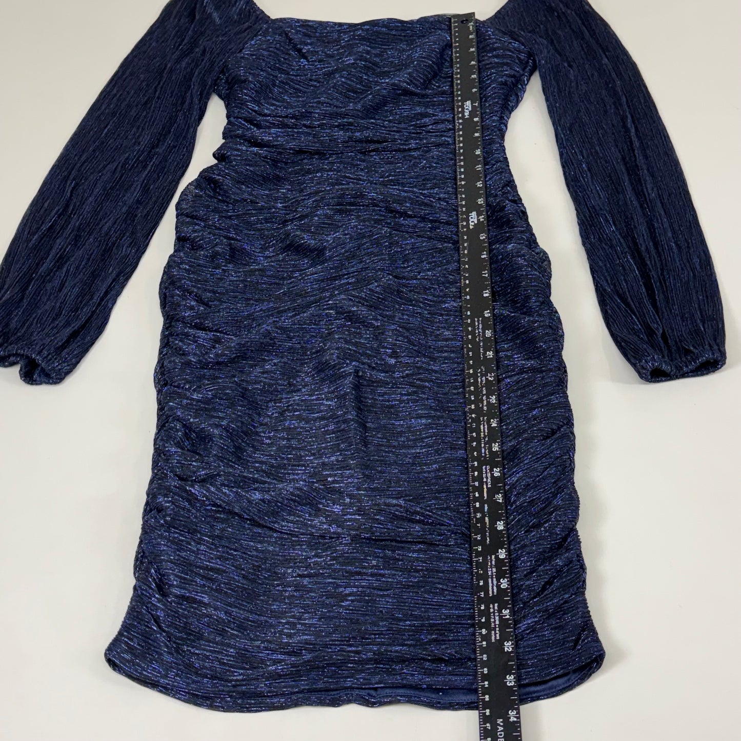 MELANIE LYNE Shimmering Ruched Plisse Dress Women's Sz S Navy/Black 6030103-2180