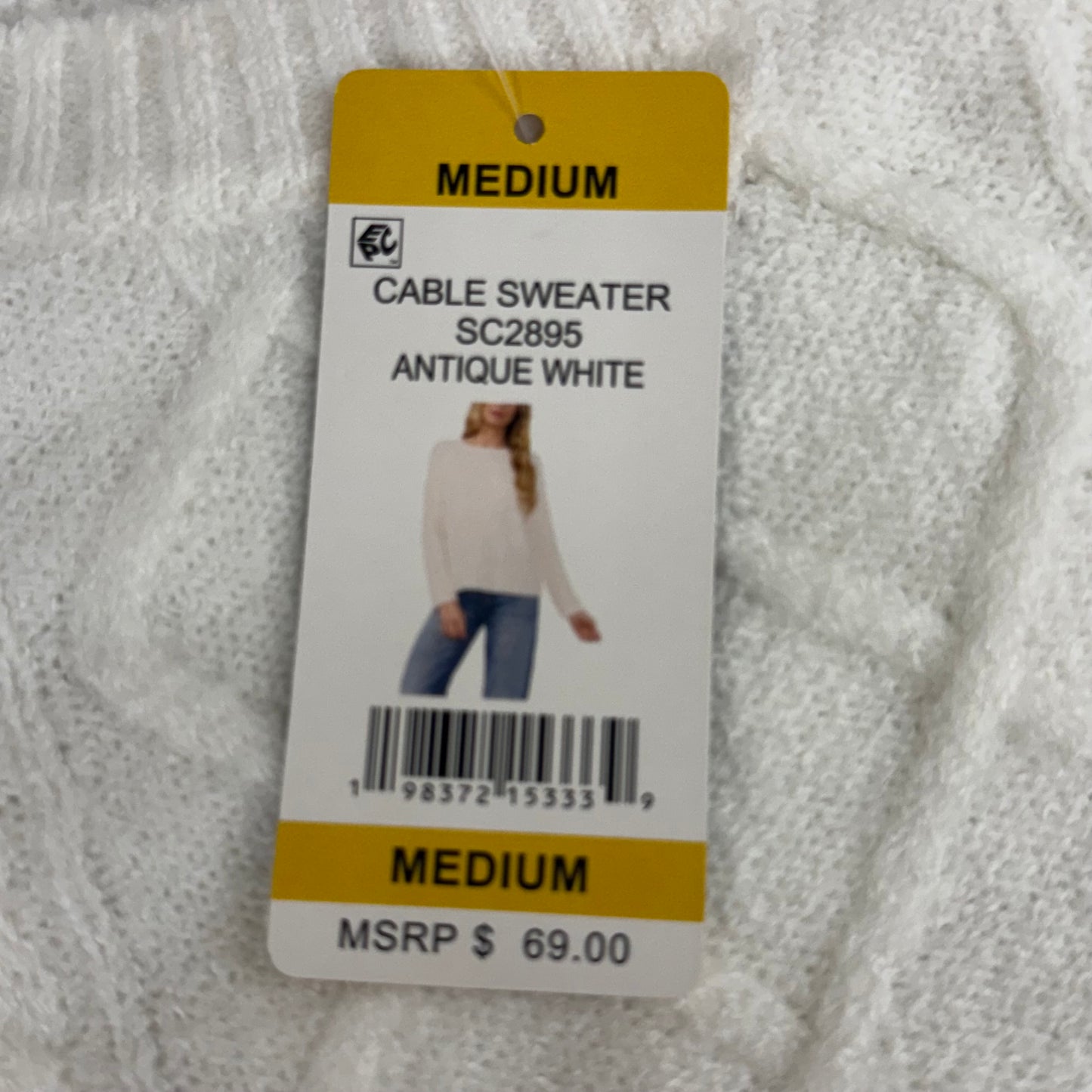 VINCE CAMUTO Cable Knit Sweater Women's Sz-M Antique White SC2895