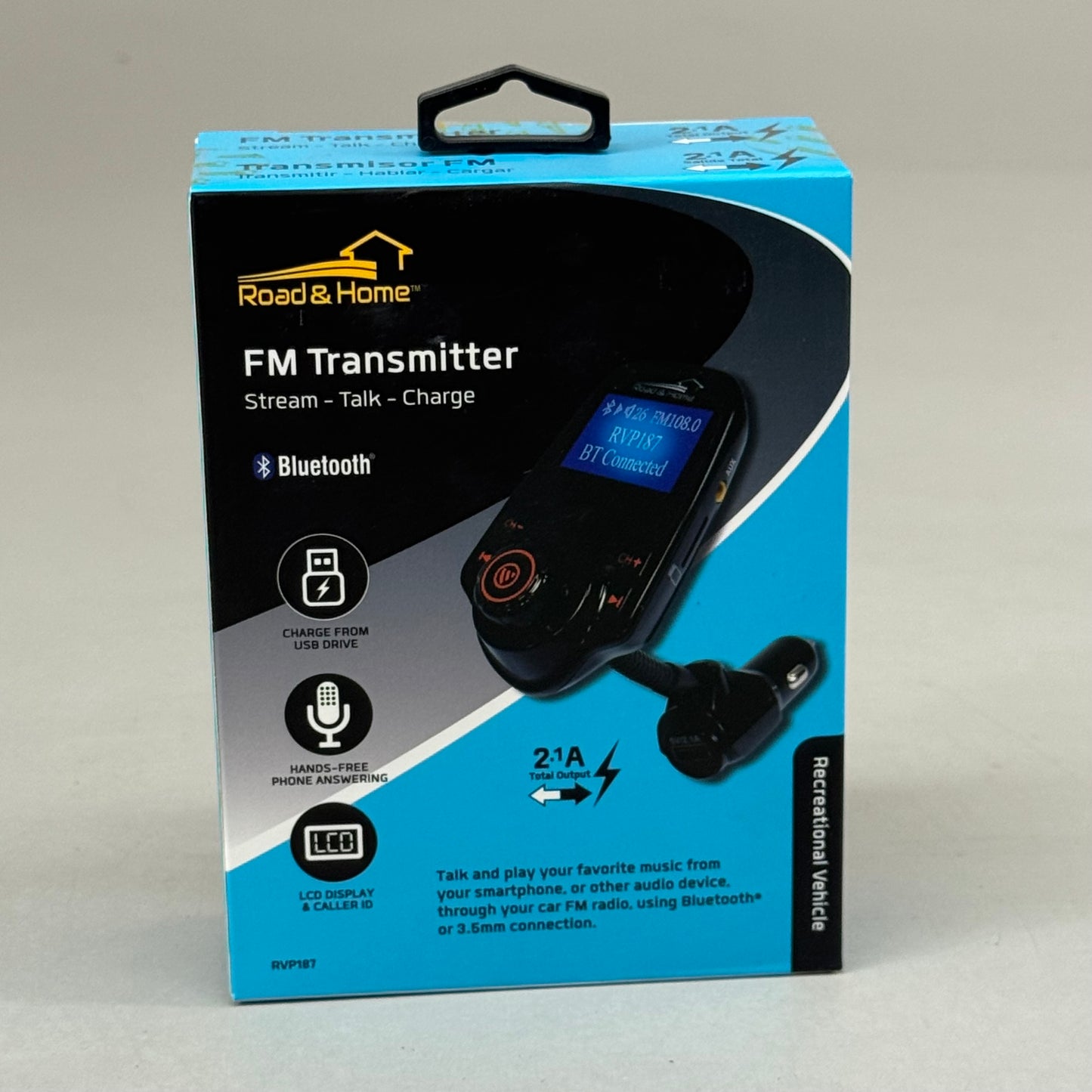 ROAD & HOME FM Transmitter Bluetooth 2.1A Output 1.44" LCD Display RVP187-09120