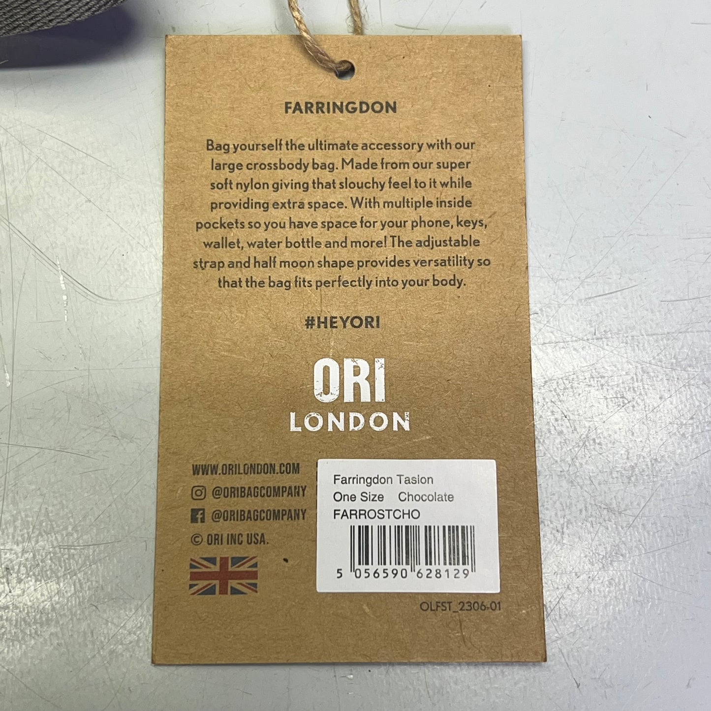ORI LONDON Farringdon Bag Made From Taslon One Size 6"x11"x3.5" Chocolate