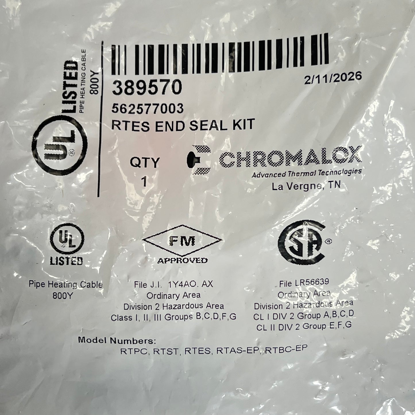 CHROMALOX Rtes End Seal Kit 4x Rate Enclosure Waterproof Cable Entry RTES-389570