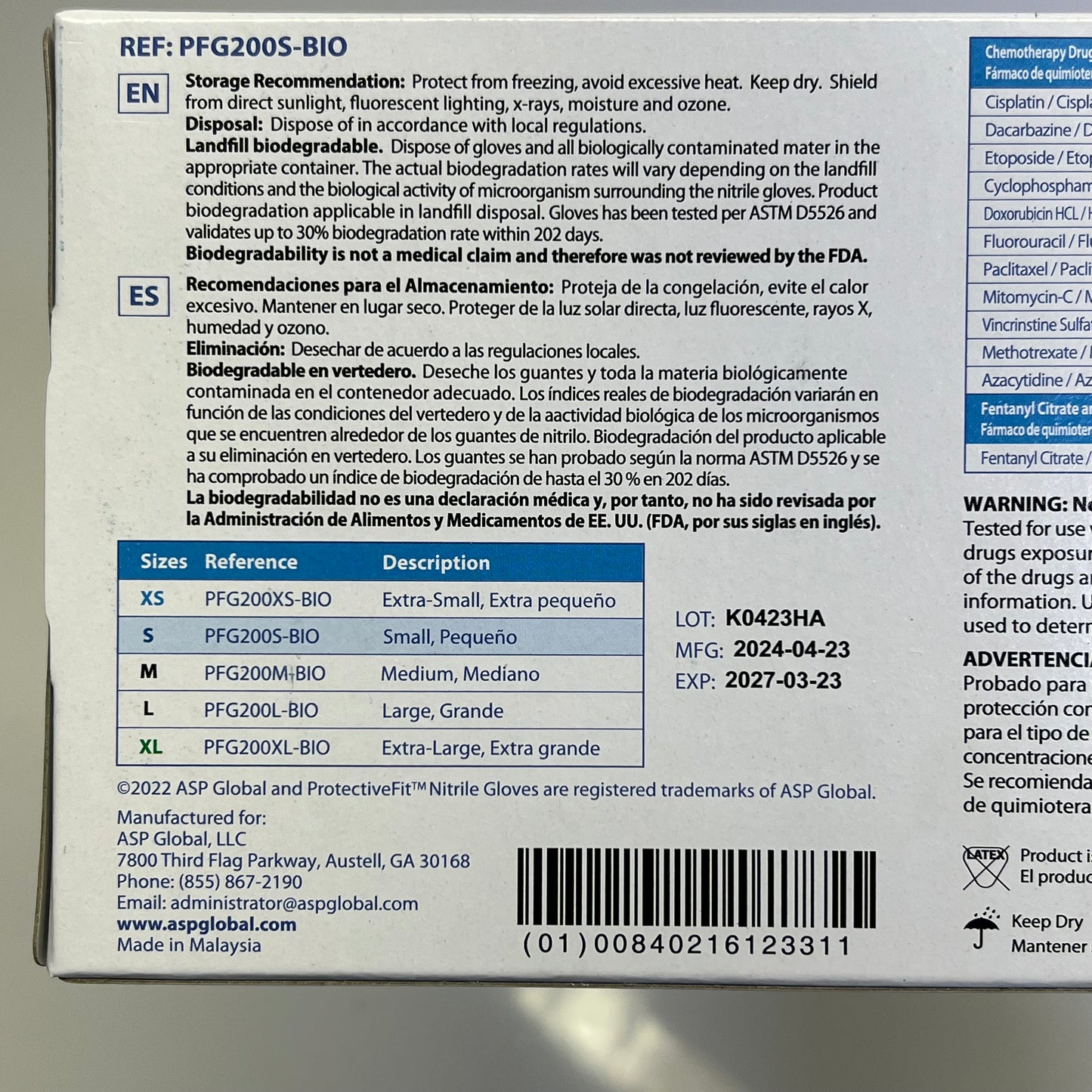 ASP (2 PACK, 200 EACH) Protective Fit BIO Exam Gloves Unisex Sz S PFG200S-BIO