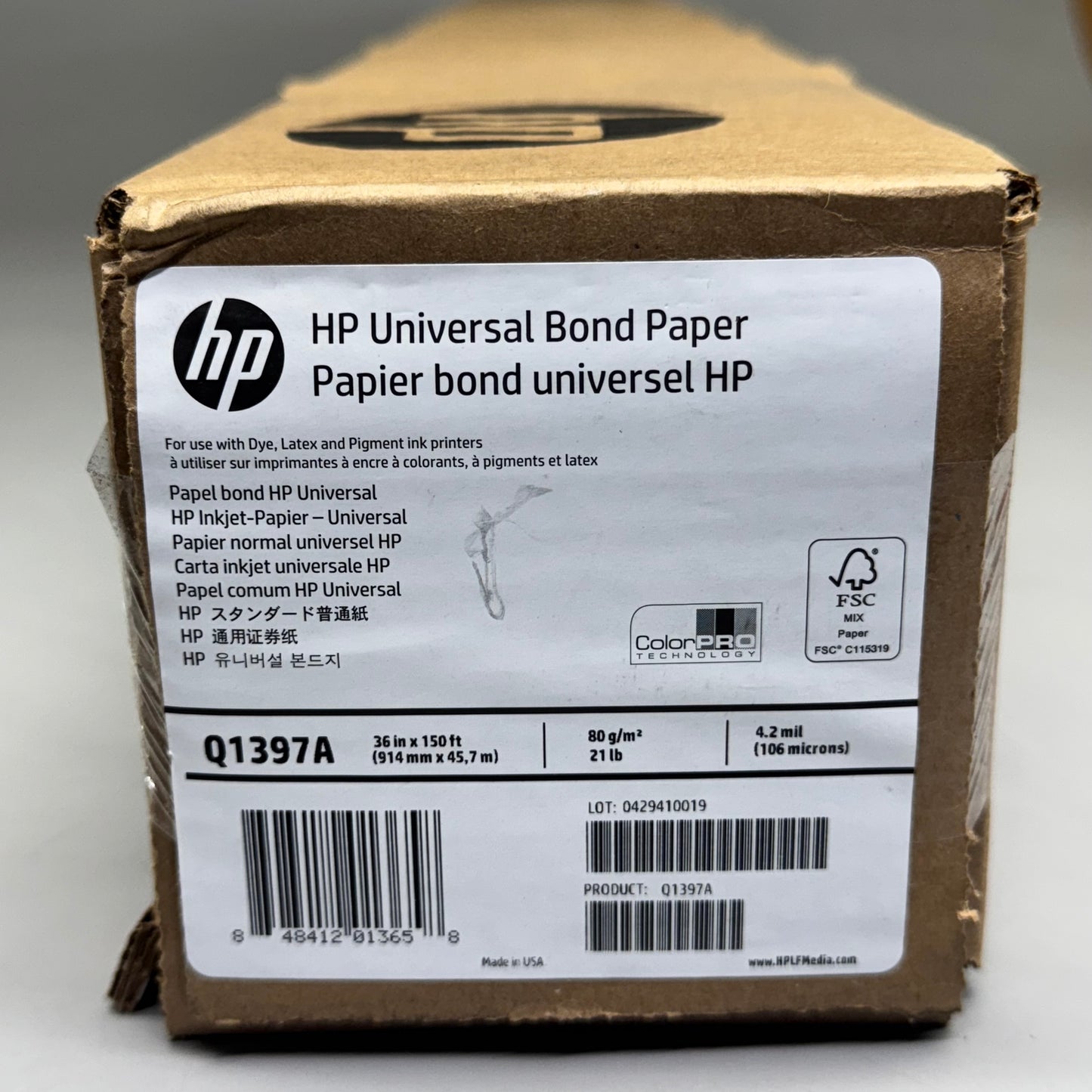 HP Universal Bond White Paper Q1397A 8.6 Lbs. Sz 36 in x 150 ft