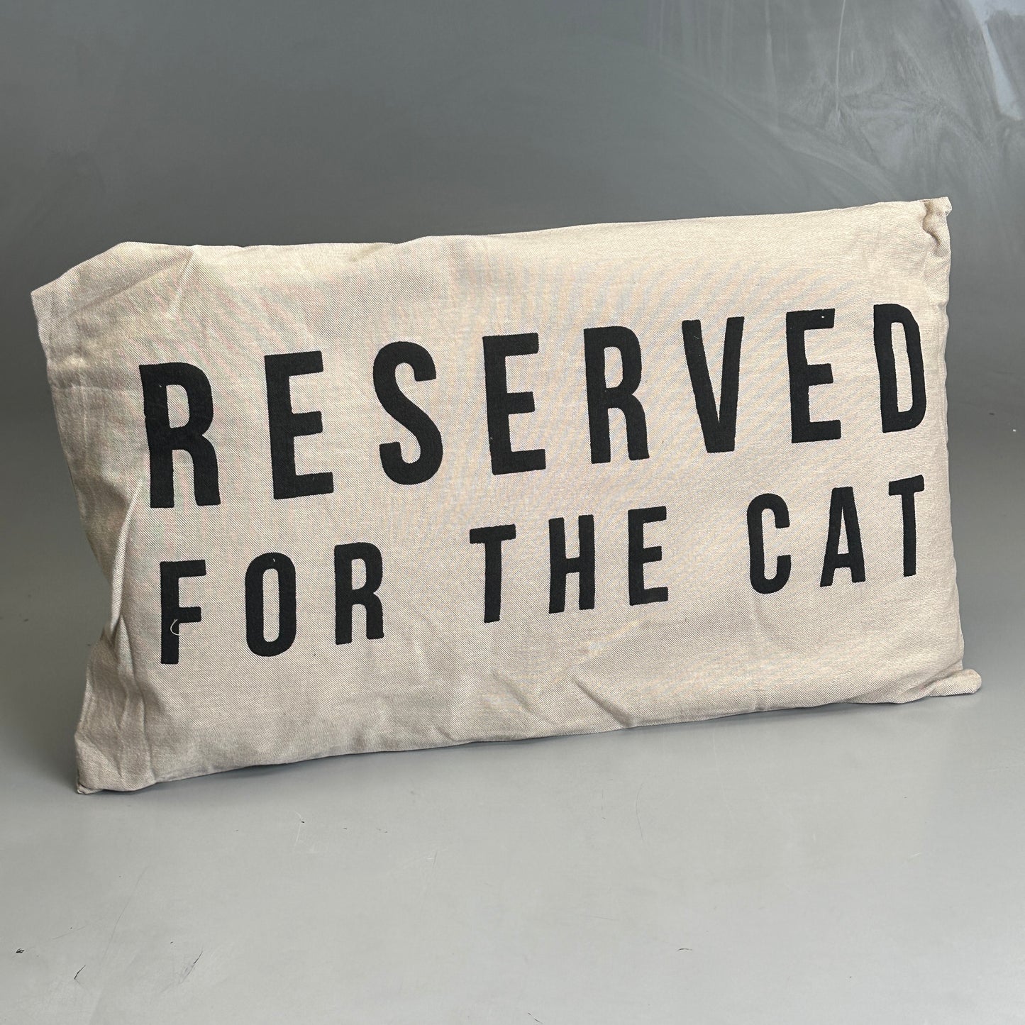 CREATIVE CO-OP Reserved For The Cat Cotton Pillow, Sz 21" W x 13" H White