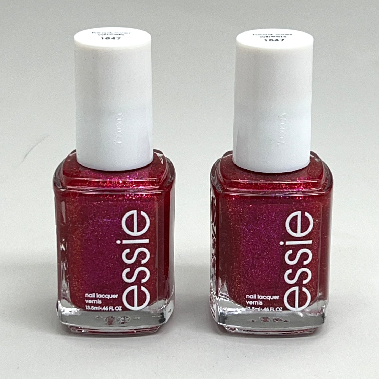 ESSIE (2 BOTTLES) Nail Polish Head Over Wheels Vivid Hot Pink Glitter .46oz 1647