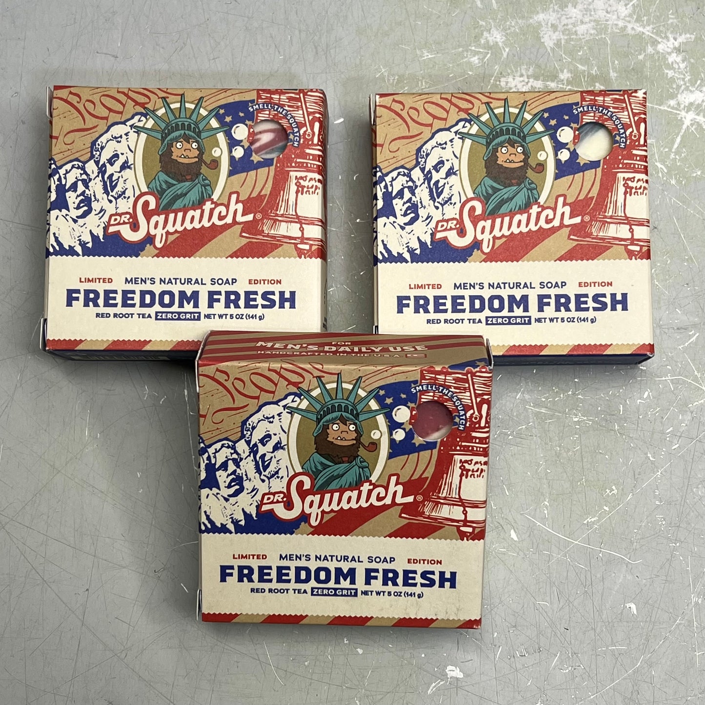 DR SQUATCH (3 PACK) Freedom Fresh Men's Natural Bar Soap Zero Grit 5oz