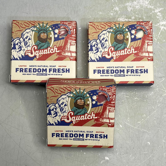 DR SQUATCH (3 PACK) Freedom Fresh Men's Natural Bar Soap Zero Grit 5oz
