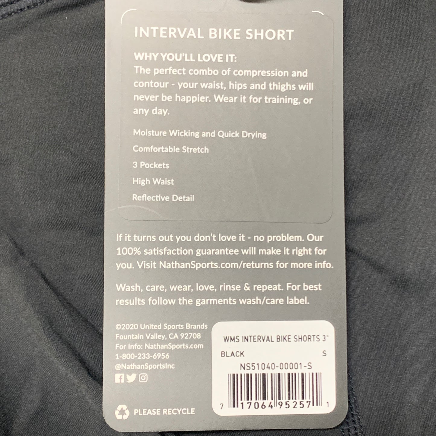 NATHAN Interval 3" Inseam Bike Short Women's Black Size Small NS51040-00001-S