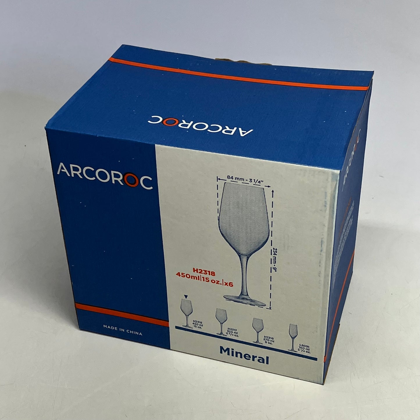 ZA@ ARCOROC Mineral Wine Glass Elevated Bowl 15 oz Clear H2318