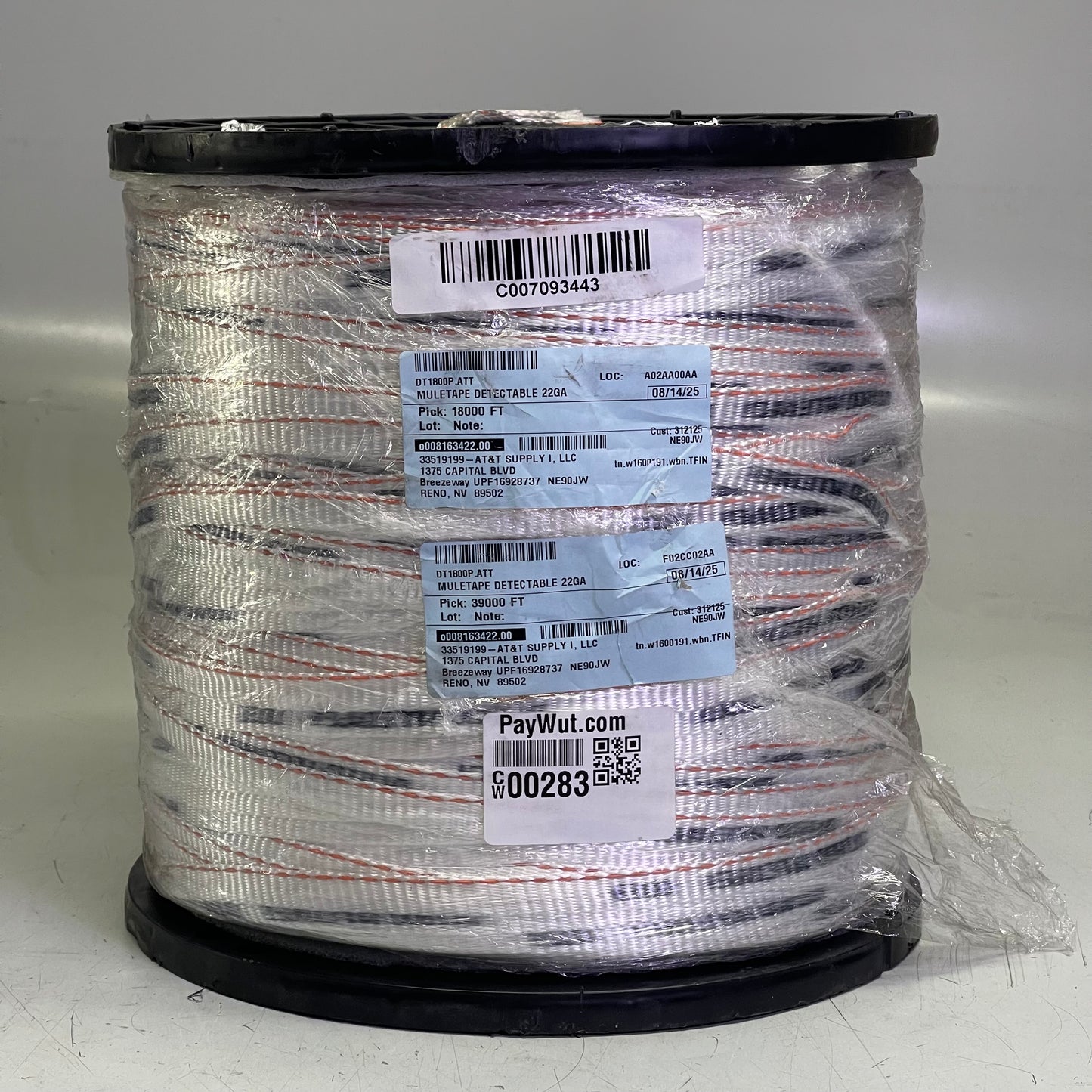 NEPTCO Detectable Muletape 5/8” OD, 3000’ White/Black/Orange DT1800P.ATT