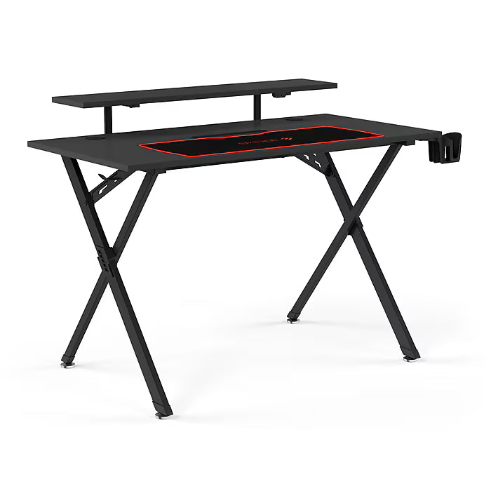 EMERGE Vizon Gaming Desk-computer Table with Headphone Hook, Cup Holder & Gaming Mouse Pad Sz 35"H x 47.2-54.3"W x 26.6"D - Black 59260