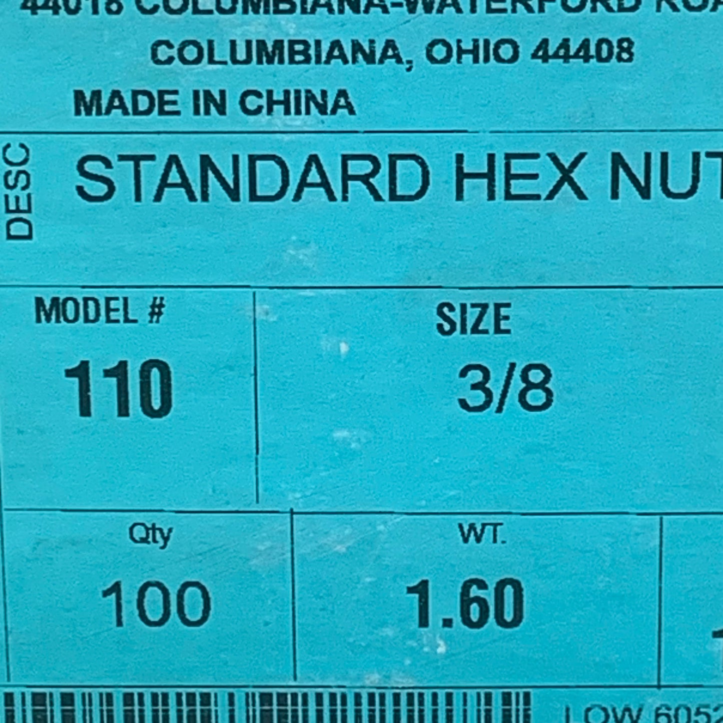 PHD MANUFACTURING(100 PEICE)Standard 3/8"-16 Hex Nuts Coarse Low Carbon Zinc 110