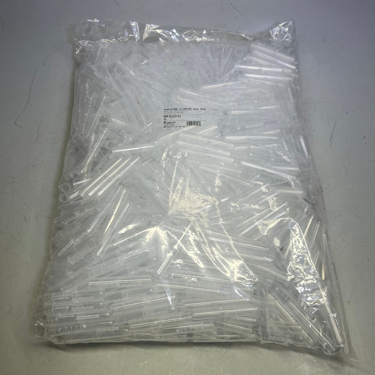SARSTEDT (1000 PACK) Screw Cap Tube. False Bottom, Round Sz 3.62" x 0.602" 62.612.016 (New Other, Distressed Box)
