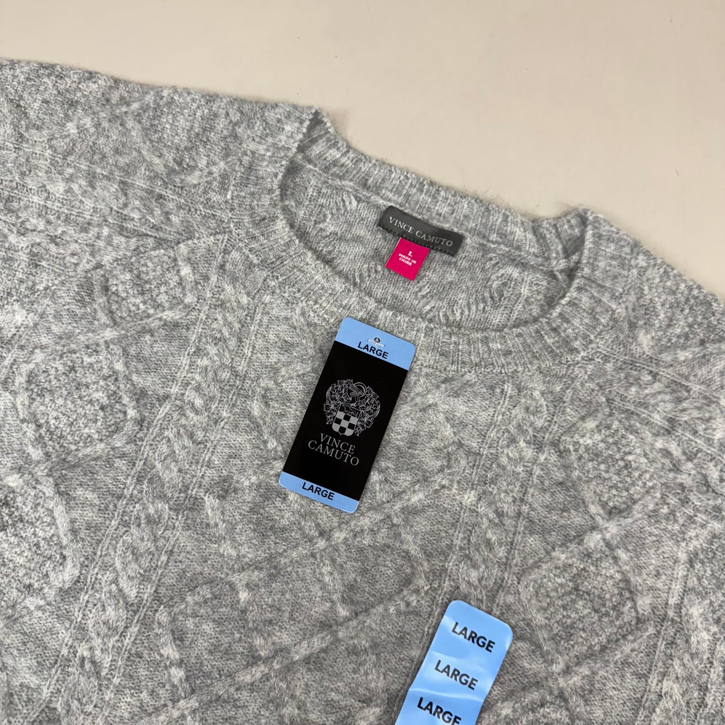 VINCE CAMUTO Cable Knit Sweater Women's Sz-L Light Heather Grey SC2895