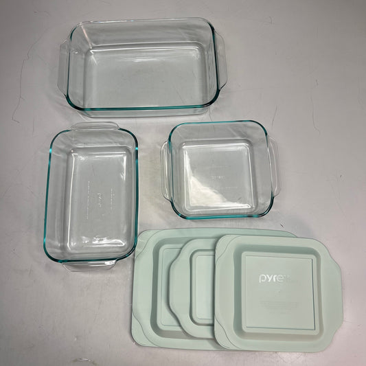 ZA@ PYREX (6 PIECE SET) Glass Baking Dish Set W/ Lids 5 Qt, 2.6 Qt & 3.1 Qt Clear/|Sage 1135014