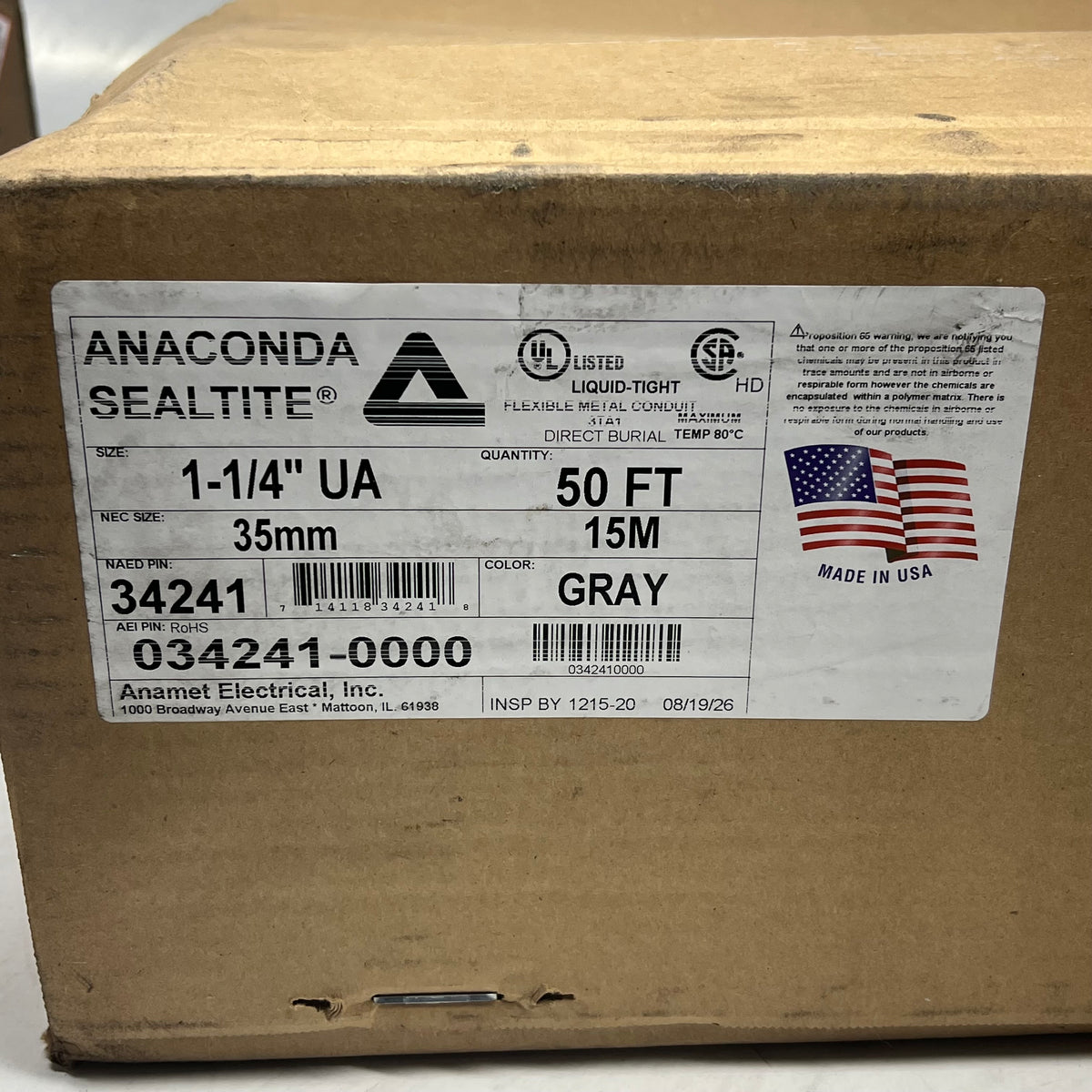 ANACONDA ELECTRICAL Stealtite Thermoplastic Pvc 1-1/4" UA X 50' Grey 034241