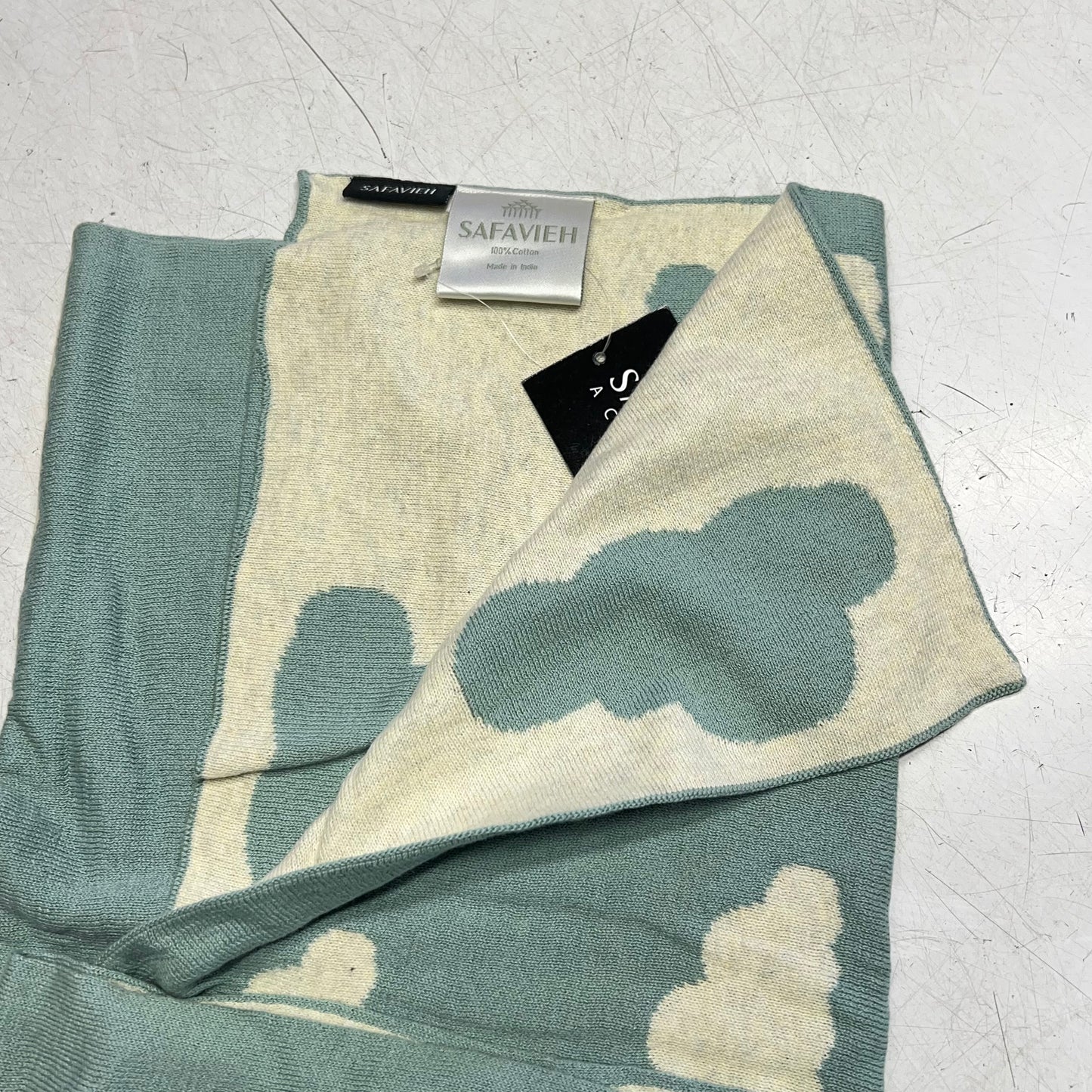 SAFAVIEH Skye Throw Blanket 100% Cotton 32"x40" Summer Blue/White BBY1011A-3240