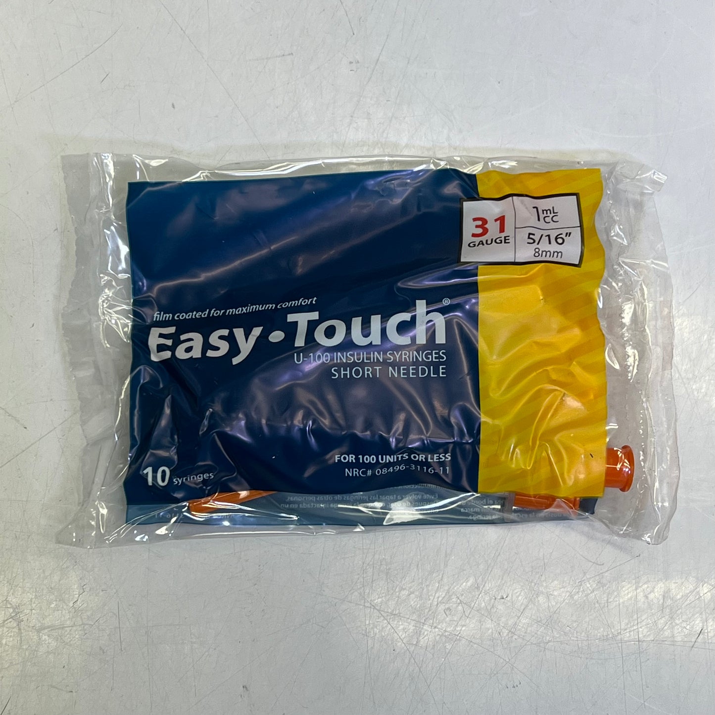 EASY TOUCH (100 PACK) Insulin Syringes 31G 1CC 5/16" 31 Gauge 1mL BB09/29 831165