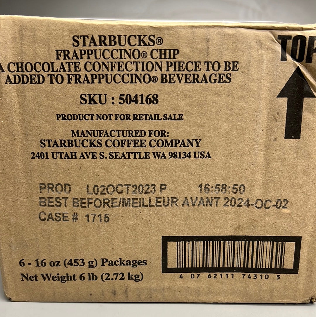 STARBUCKS (6 PACK) Frappuccino Chip Chocolate Confection 16 oz each BB 09/24 (AS-IS)