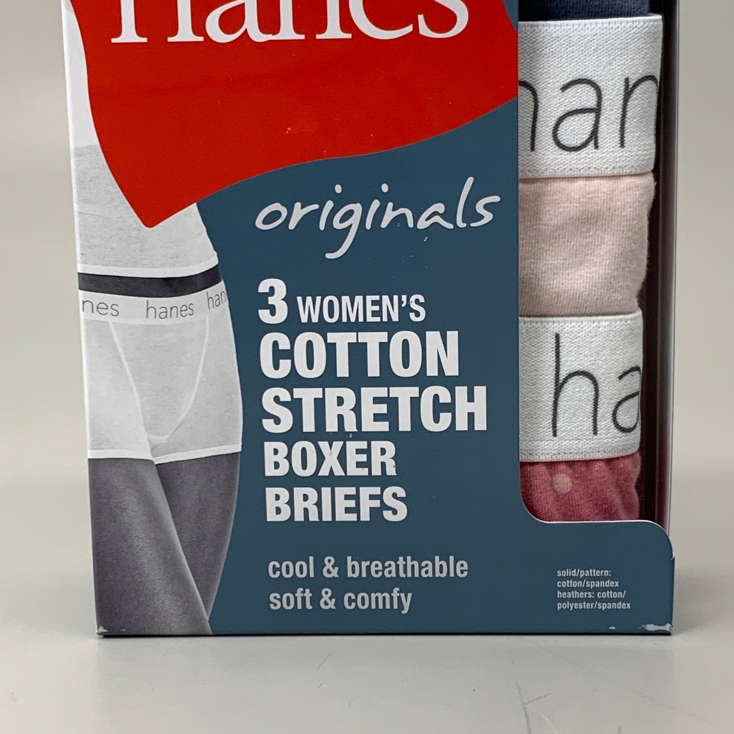 HANES 3 PACK!! Originals Women's Breathable Cotton Boxer Briefs Underwear Sz S Blue/Buff/Pink 45OUBB