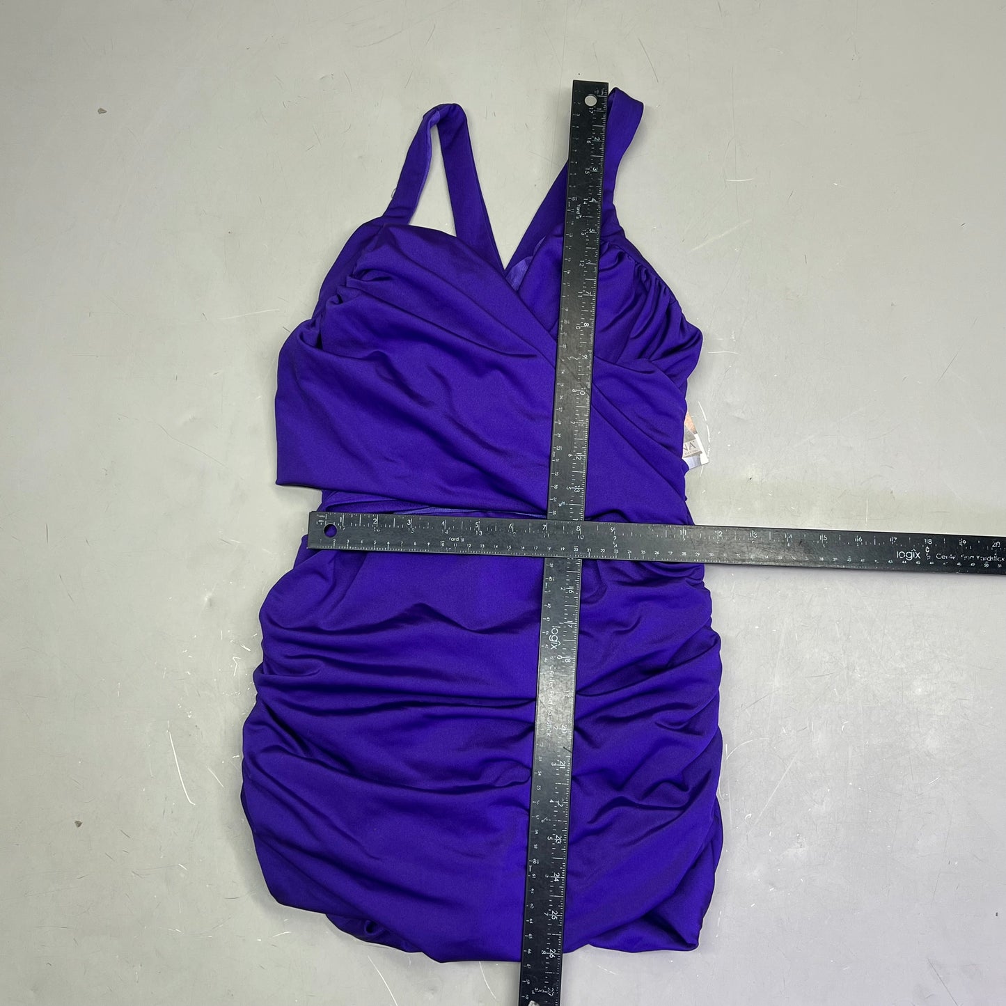 KIYONA Crossover Strap Ruched Built In Bra 1 Piece Swimsuit Women's Sz 0 Purple