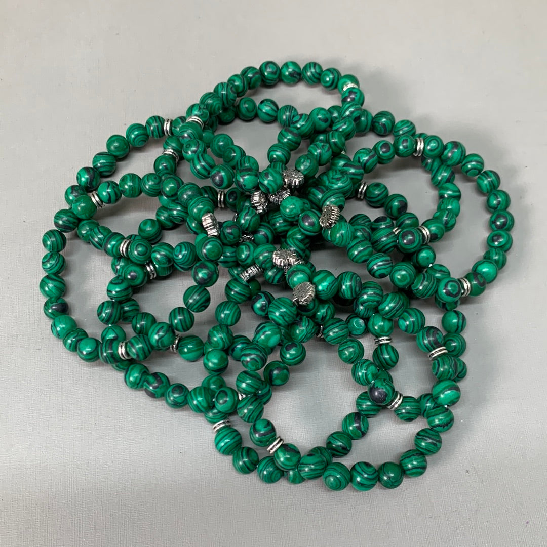 BEST WHOLESALE (12 PACK) Beaded Green-Black Crystal Bracelets 3" Silver Tree New