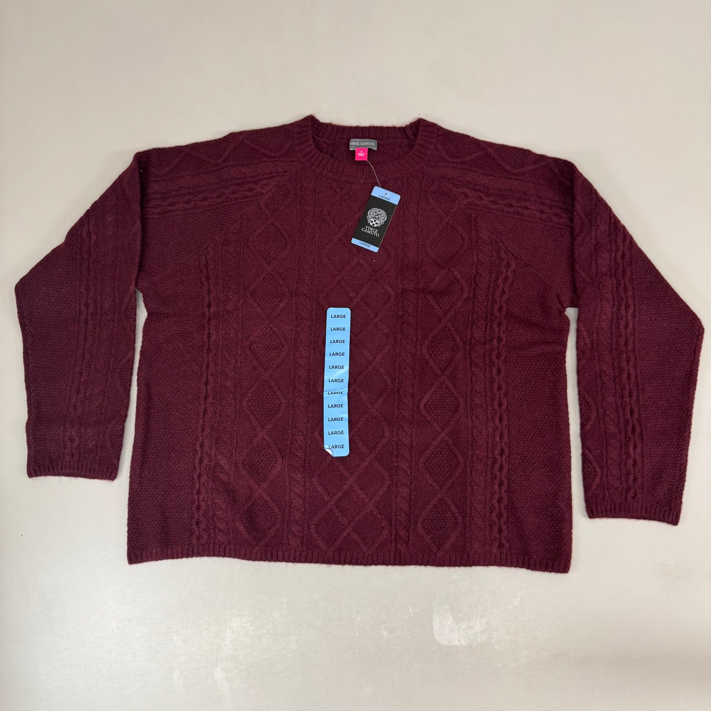 VINCE CAMUTO Cable Knit Sweater Women's Sz-L Wine SC2895