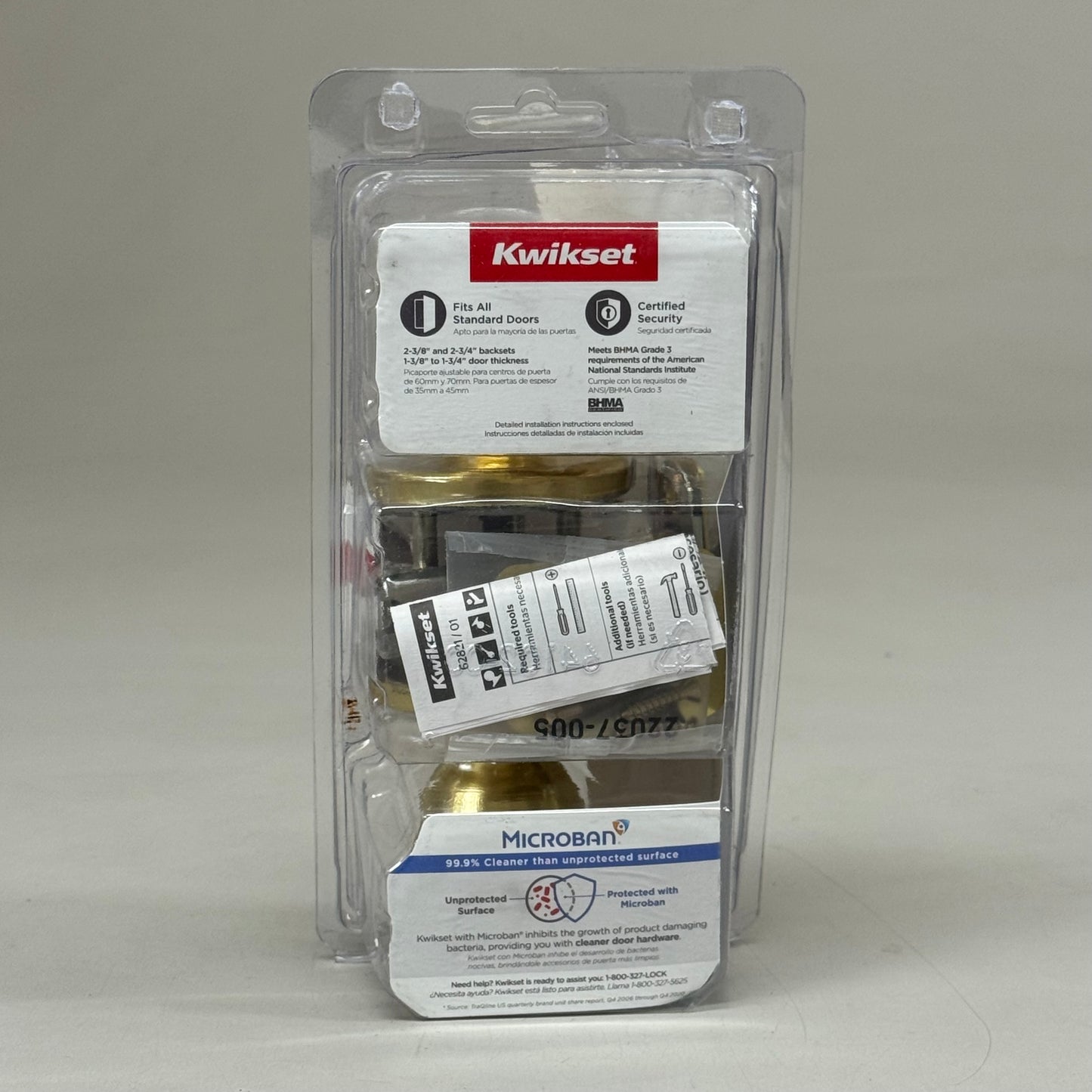 KWIKSET Door Knob W/ Lock & Key for Front Entrance 4.5"x3.2"x9" Polished Brass (New Other) 94002-628