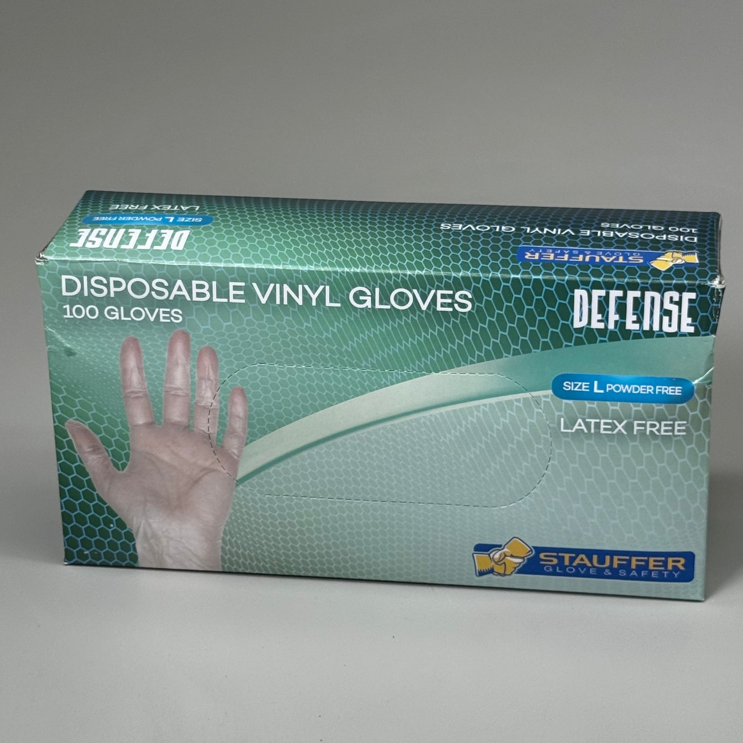 STAUFFER (10 PACK, 1,000 Total) Gloves & Safety Powder-Free Clear Vinyl Sz L R400I