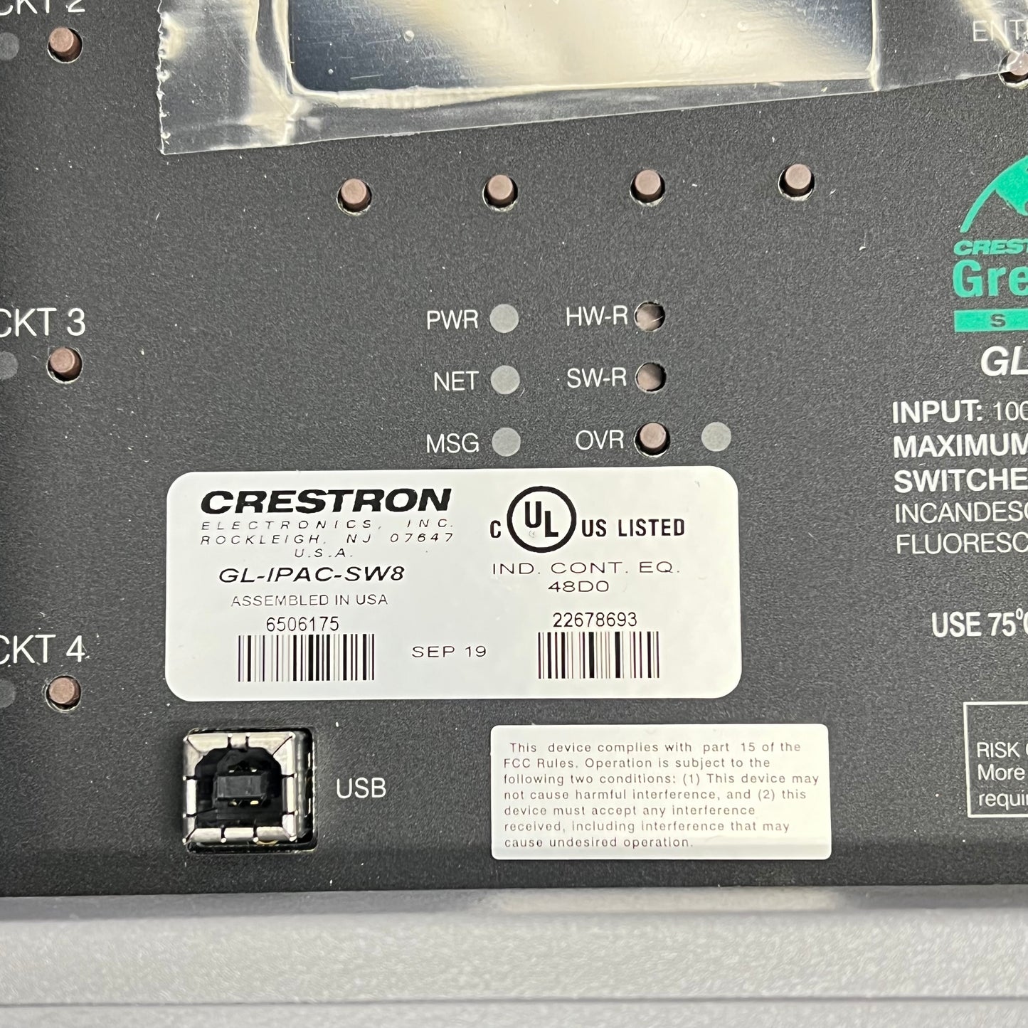 CRESTRON Green Light Integrated Switching System CL-SPACEBUILDER-GLIPACSW8
