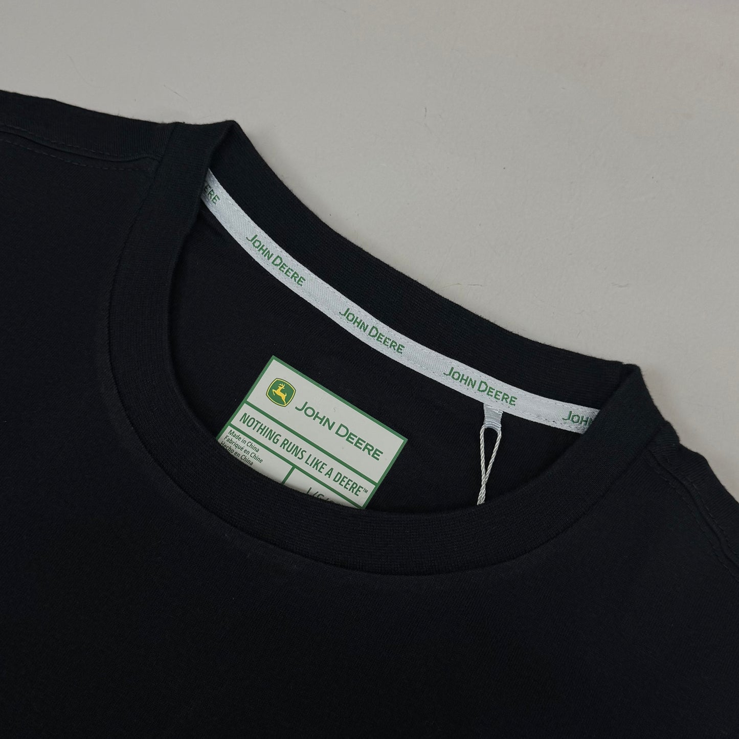 JOHN DEERE Embroidered Logo Short Sleeve Tee Shirt Men's Sz L Black 1896842