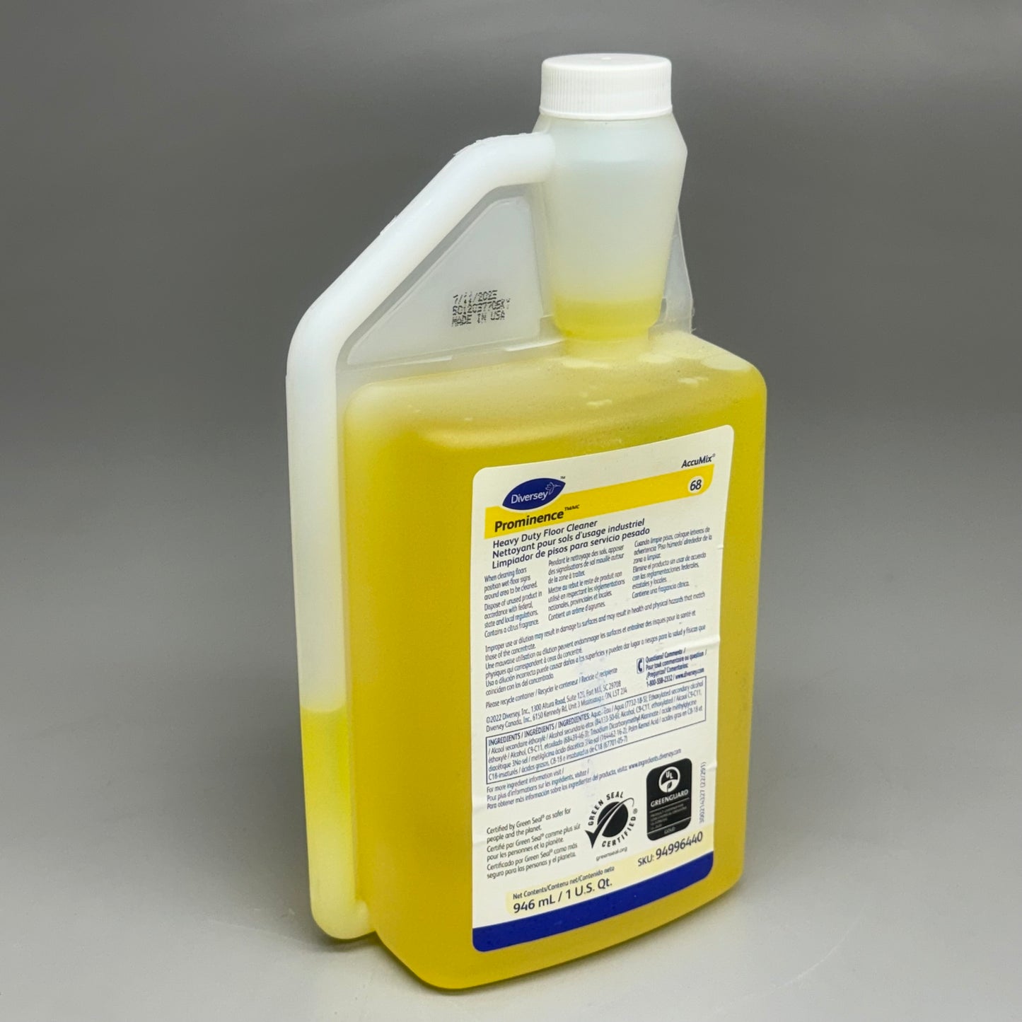 DIVERSEY PROMINENCE 6PK Heavy Duty Floor Cleaner 946ml BB: 07/25 8 1/2”Hx4 1/2”Lx3”W Yellow