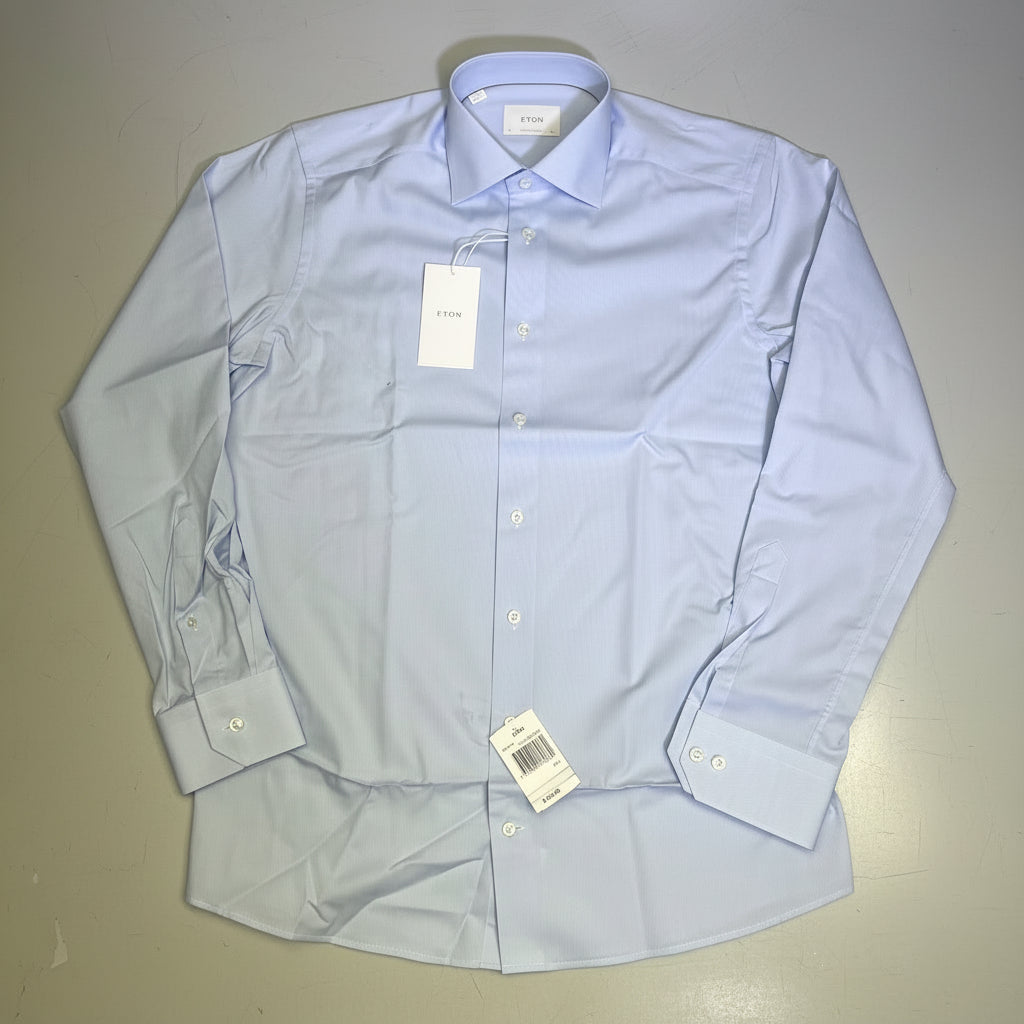ETON Textured Twill Shirt Men's Contemporary Sz 43 Light Blue 1000136432243