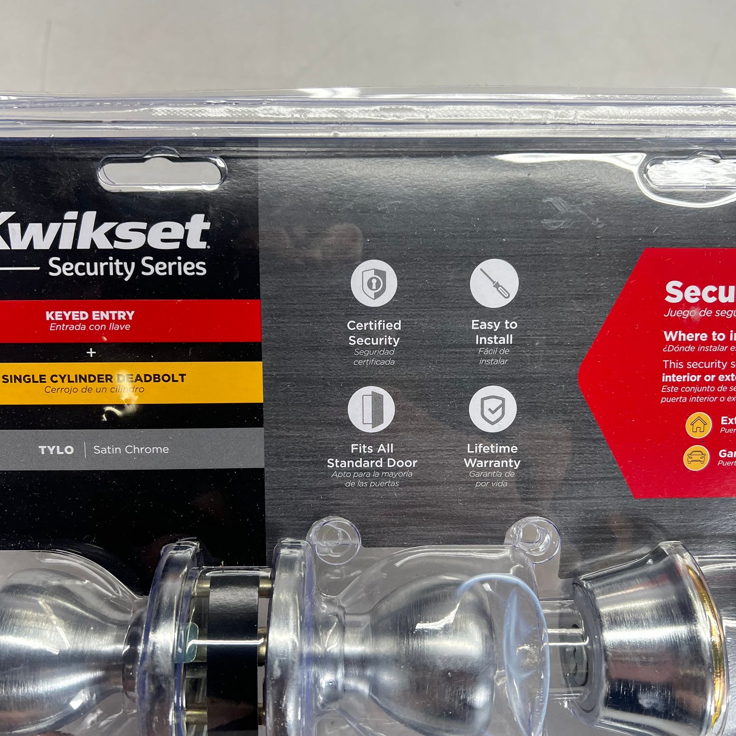KWIKSET Tylo 400 Knobs & 660 Single Cylinder Deadbolts Satin Chrome 92420-036