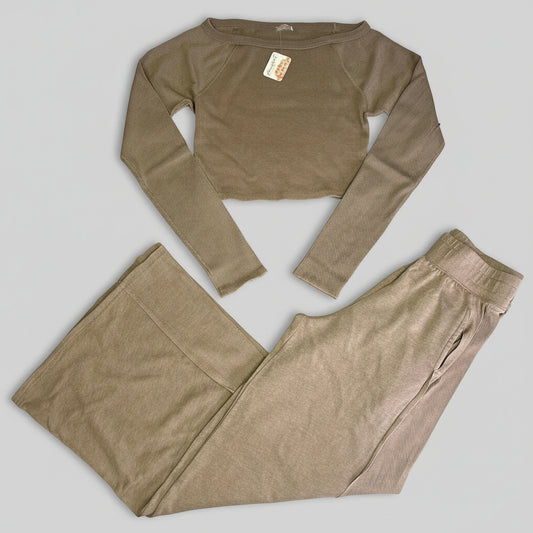 FREE PEOPLE Go To Long Sleeve Set Relaxed Fit Women's Sz M Ivory 93914455