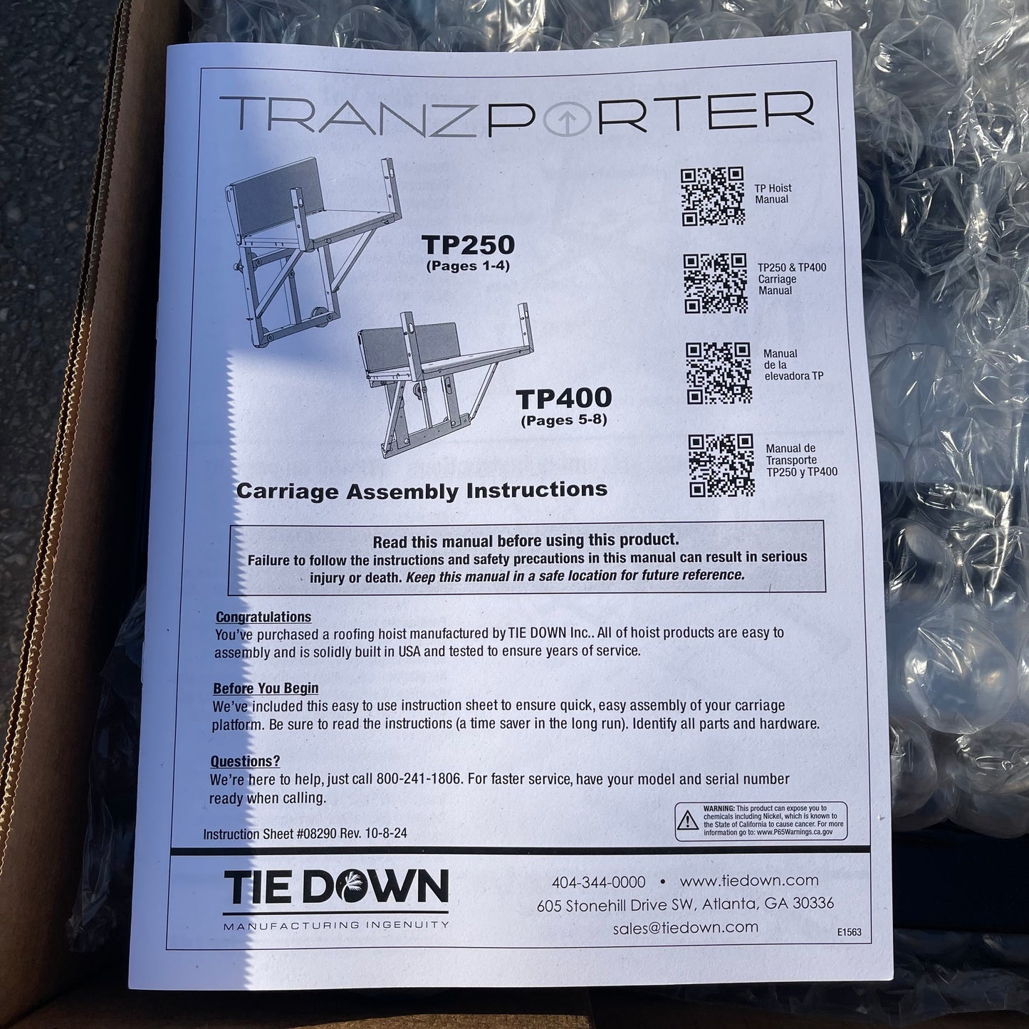 TIE DOWN Tranzporter Carriage & Hoist W/ HONDA Motor TP250 (INCOMPLETE)