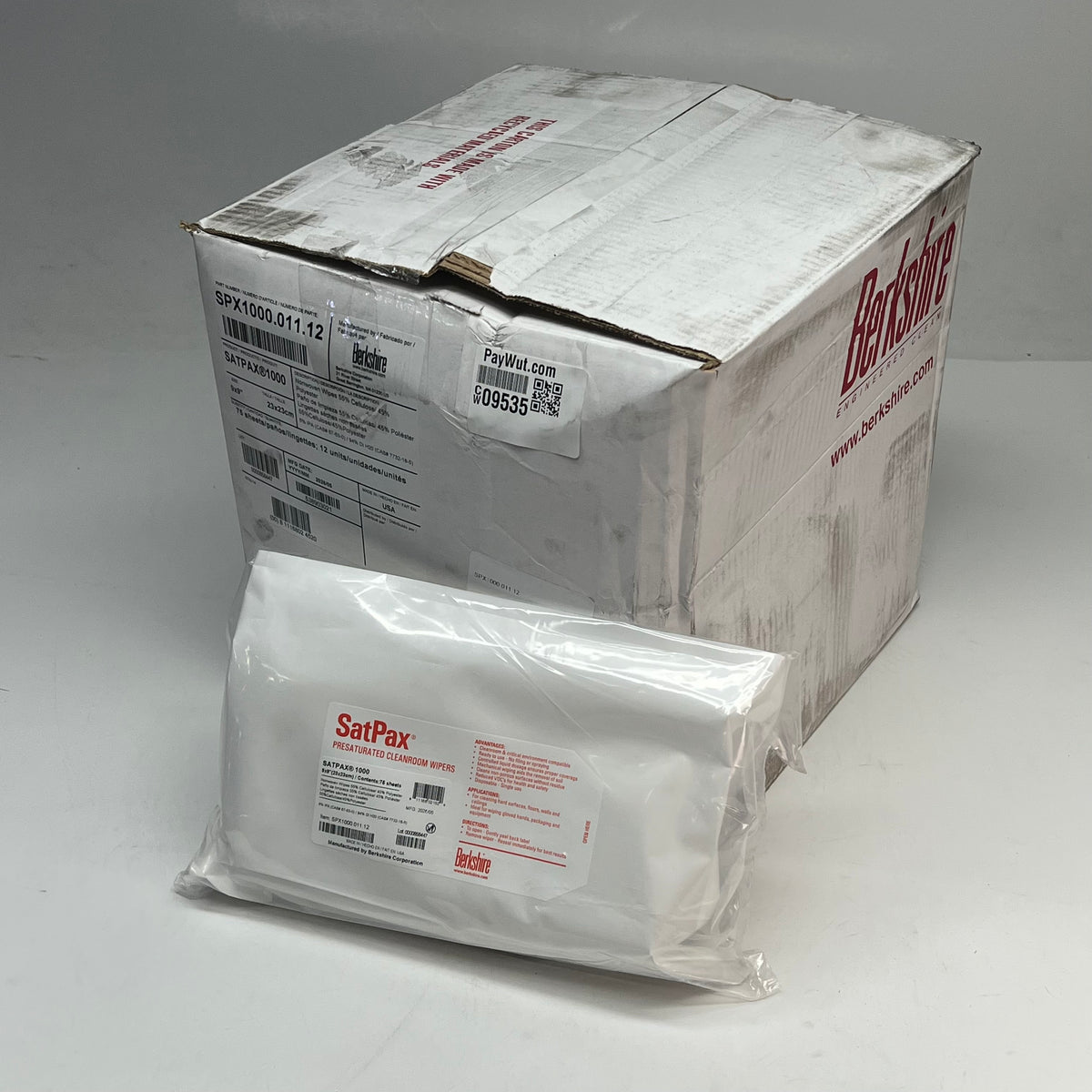 BERKSHIRE (12 PACK, 75 SHEETS EACH) Sat Pax Presaturated Cleanroom Wipers 9x9"