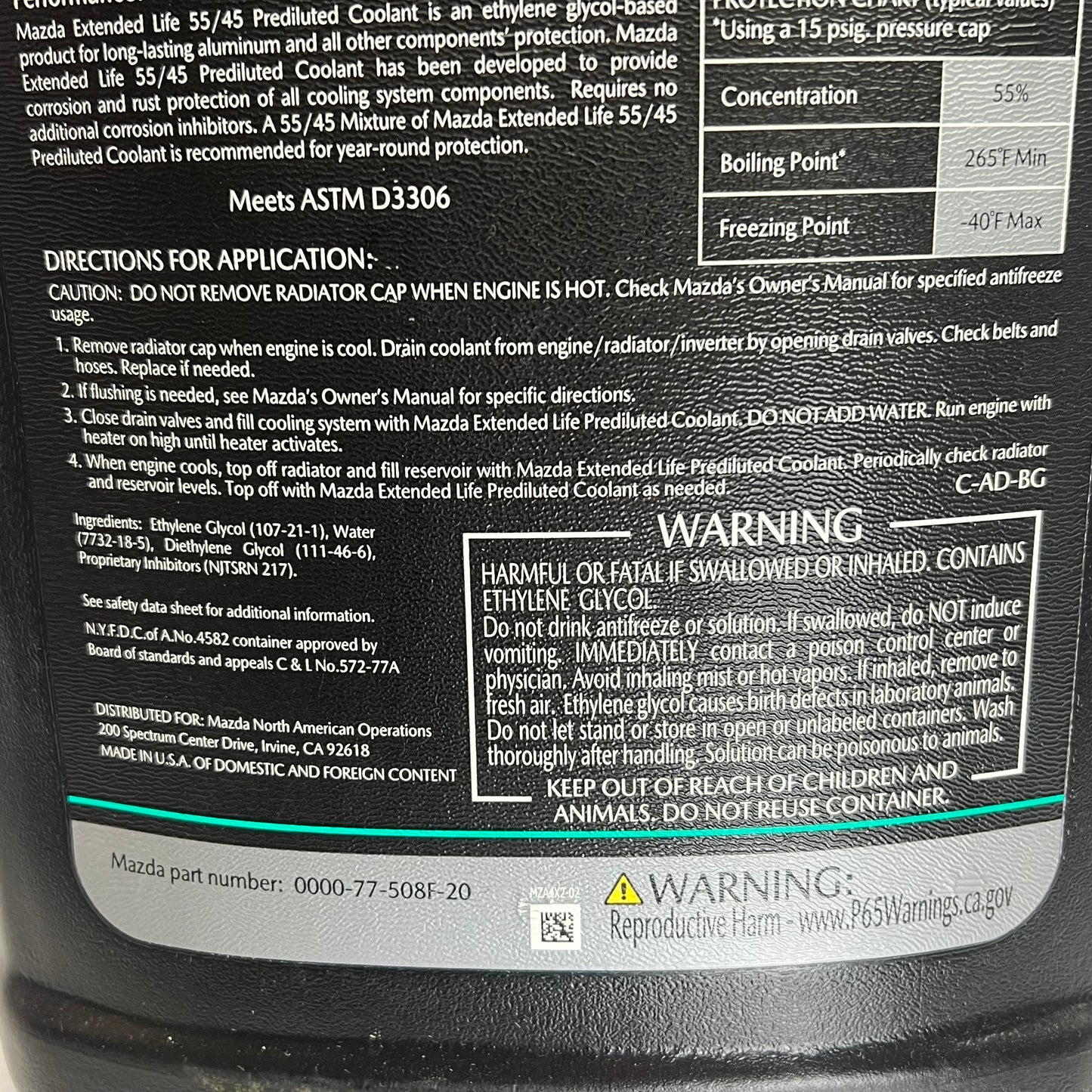 MAZDA Genuine Oem 55/45 Prediluted Coolant Type Fl22 1 gal 0000-77-508F-20