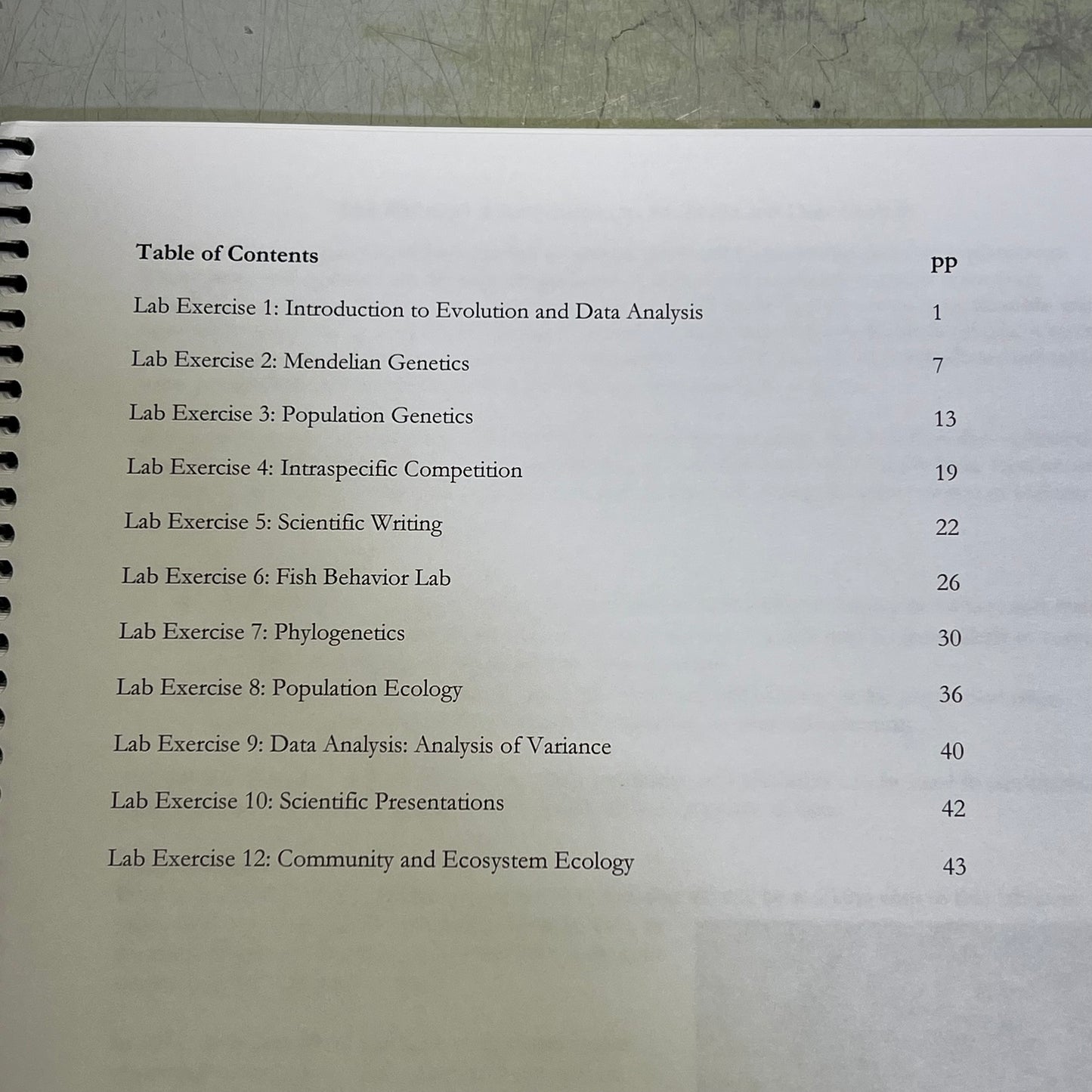 LABORATORY EXERCISES FOR ORGANISMAL BIOLOGY FALL 2025 SPRING 2026 Spiral Book