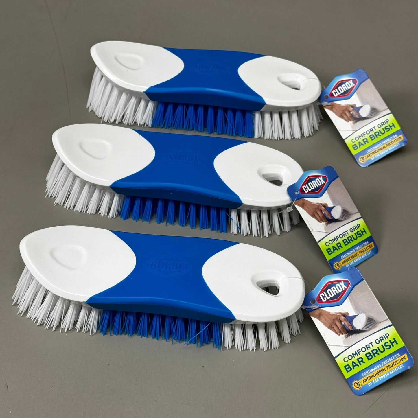 CLOROX (3 PACK!) Comfort Grip Bar Brush 8" x 2" Blue/White 622118