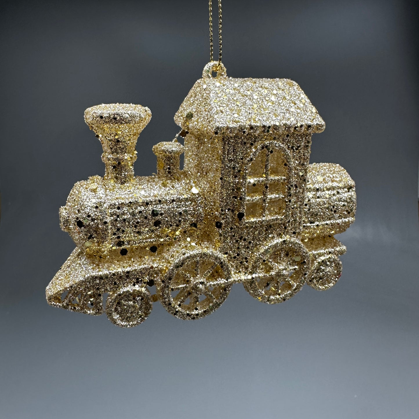 KURT S. ADLER Train Christmas Ornament Gold Glitter 3.4“ T3628