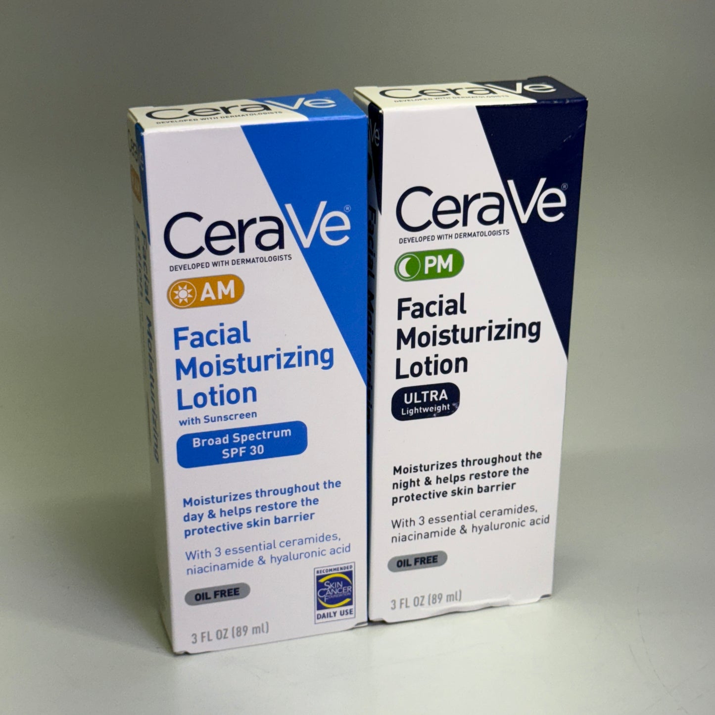 CERAVE (2 PACK, 3 oz Each) AM + PM Facial Moisturizing Lotion w/ SPF 30 BB 01/27