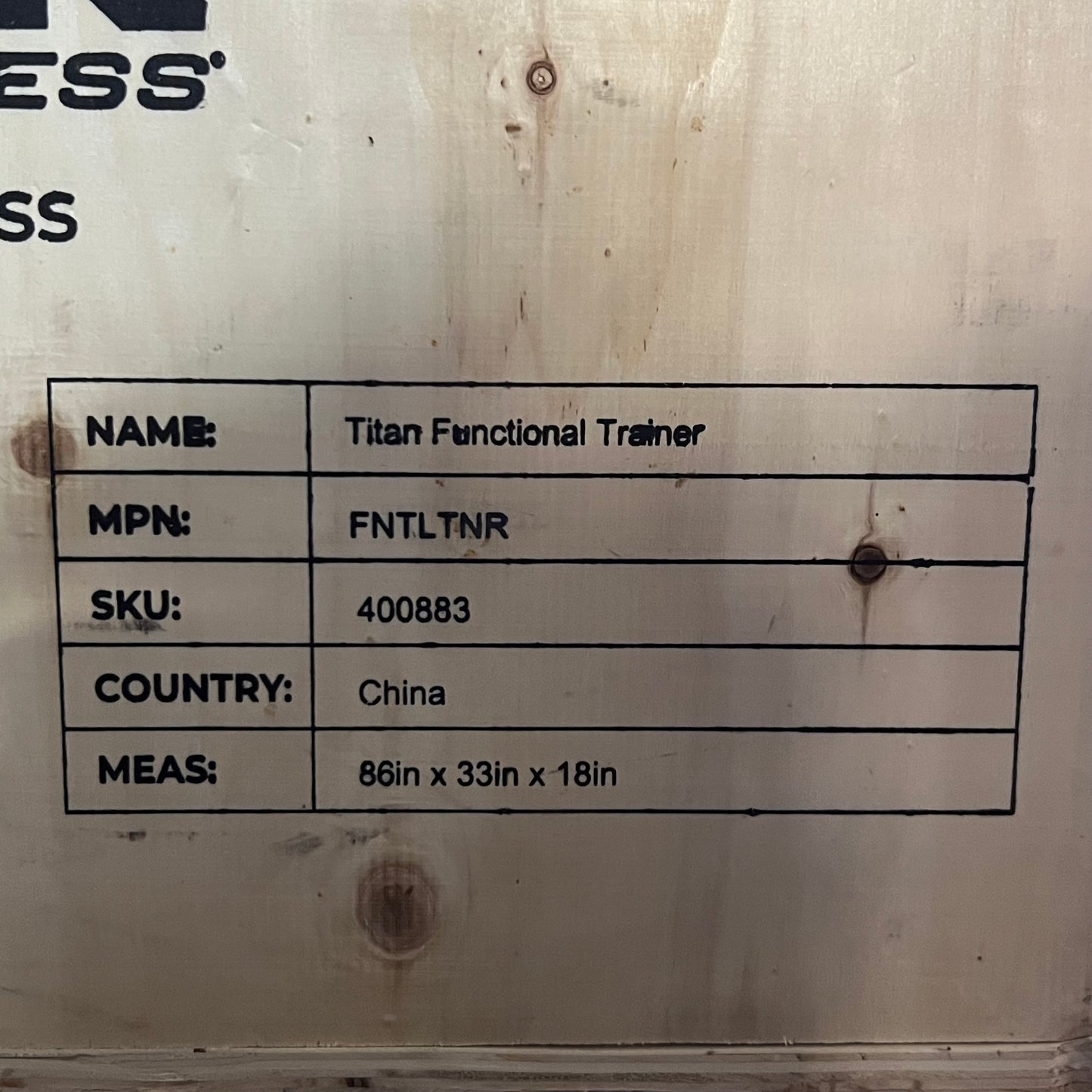 TITAN Functional Trainer Sz 64"W x 44"L x 82"H Black 400883