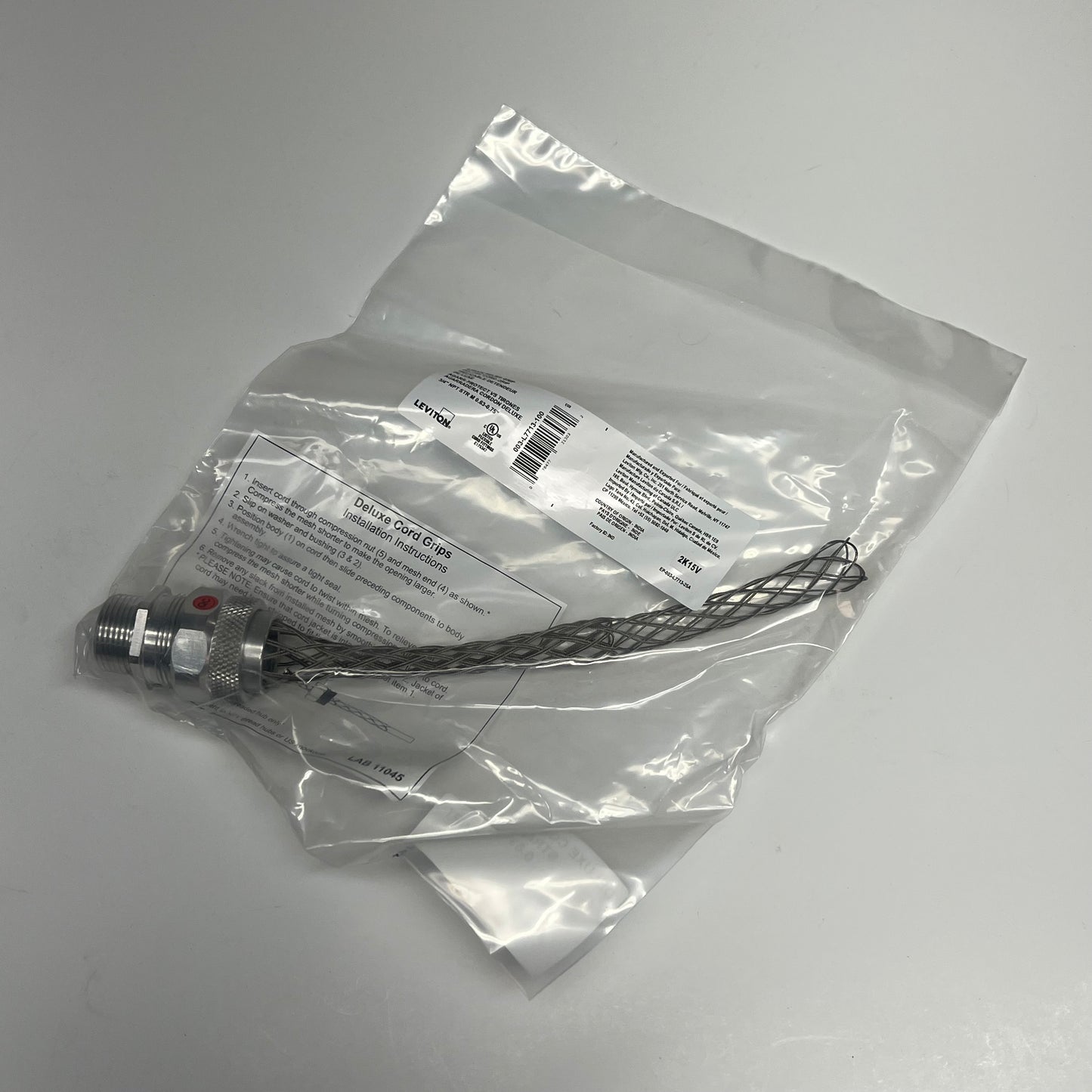 LEVITON Wire Mesh Safety Stain Relief Grip Ss 0.63" to 0.75" Cable L7713-100