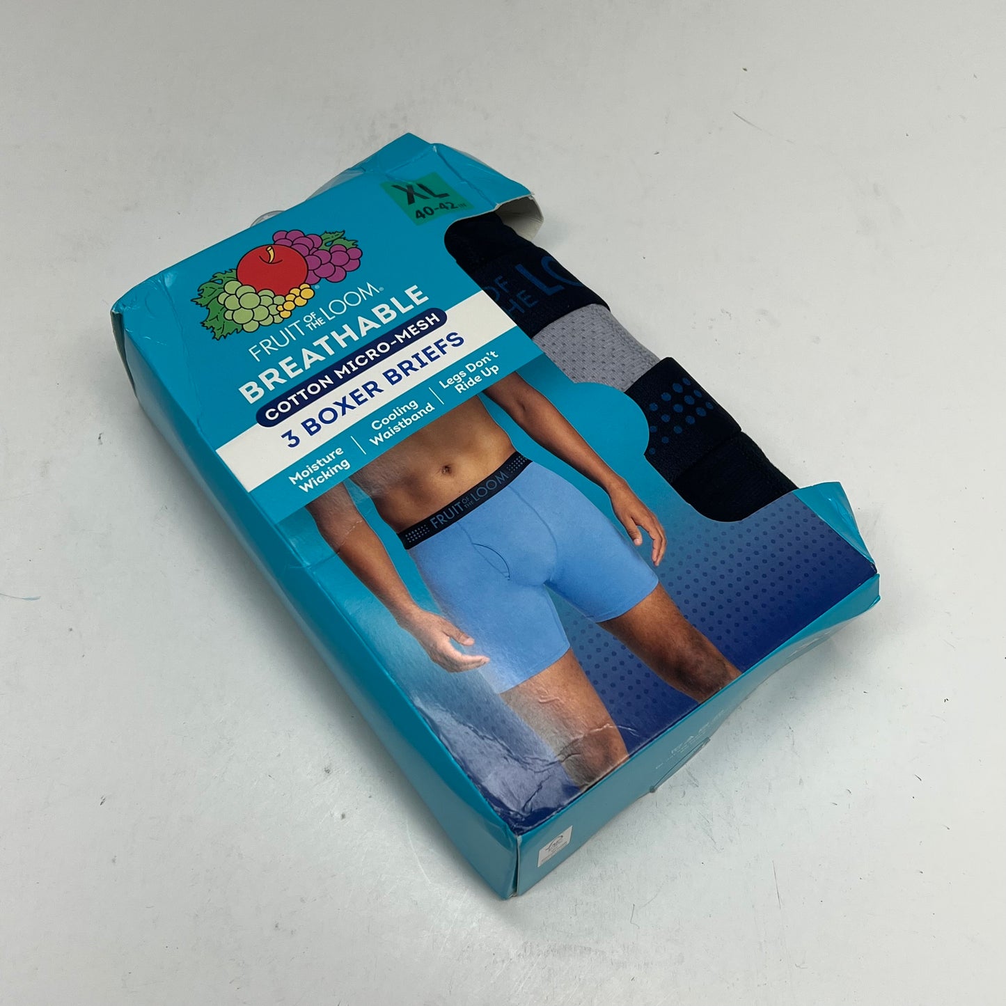 ZA@ FRUIT OF THE LOOM (3 PACK) Cooling Cotton Micro-mesh Boxer Men's Sz XL Black/Grey BM3P76