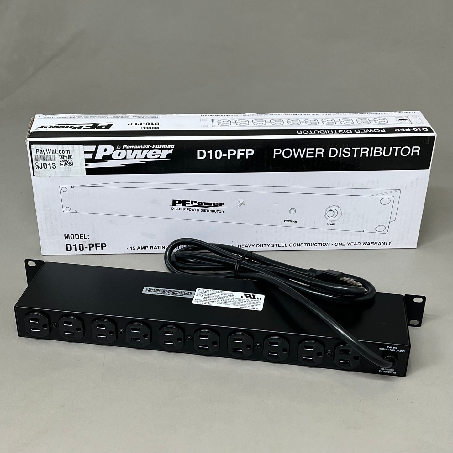 PF POWER Power Distributor Single Unit 10 Outlets 15 Amps 90 to 140 VACD10-PFP