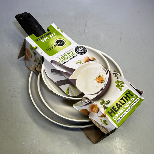 GREENPAN (3 PIECE) Rio Frying Pan Set Healthy Ceramic Diamond Enhanced Non Stick